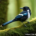 까치의 지능 실험 - A highly detailed scene of a Eurasian magpie using a slender twig as a tool to extract insects from ...
