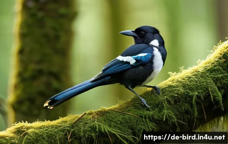 까치의 지능 실험 - A highly detailed scene of a Eurasian magpie using a slender twig as a tool to extract insects from ...